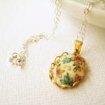 Sterling Silver Necklace With Vintage Glass Floral..