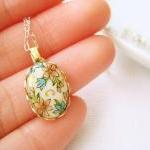 Sterling Silver Necklace With Vintage Glass Floral..