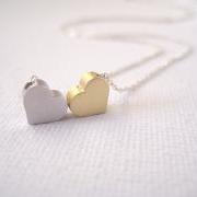 Sterling silver necklace with 2 tiny hearts - You & Me