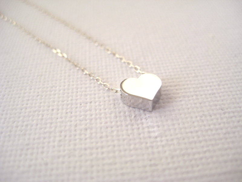Sterling Silver Necklace With Tiny Heart Bead - With A Little Heart